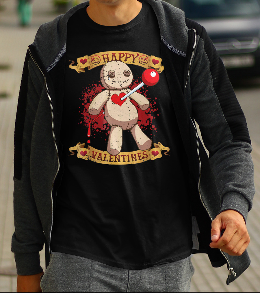 Happy Valentines Voodoo Doll With Heart And Lollipop Stabbing T-Shirt