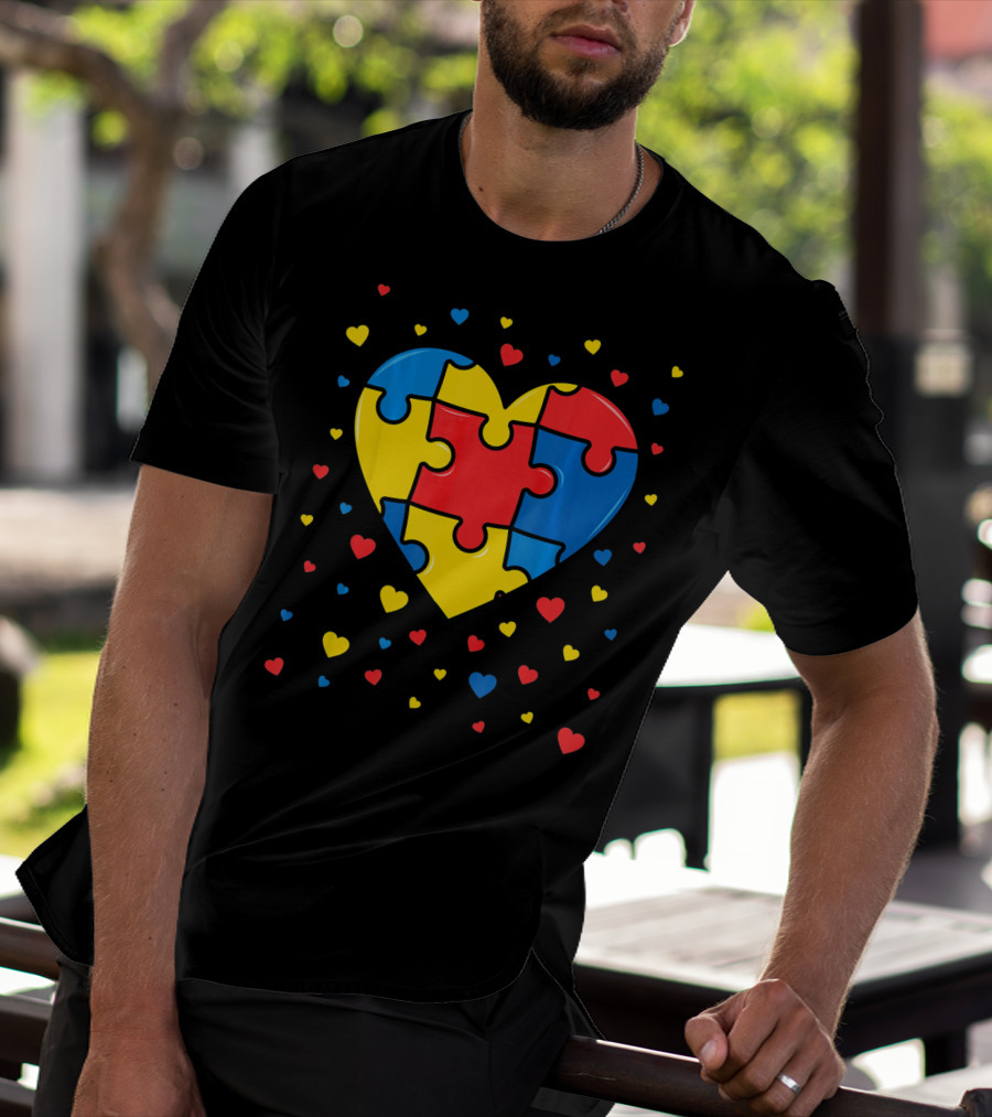 Autism Awareness Heart Puzzle Valentines Day Multicolor Love T-Shirt