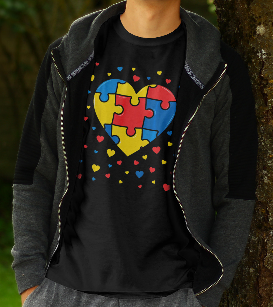Autism Awareness Heart Puzzle Valentines Day Multicolor Love T-Shirt