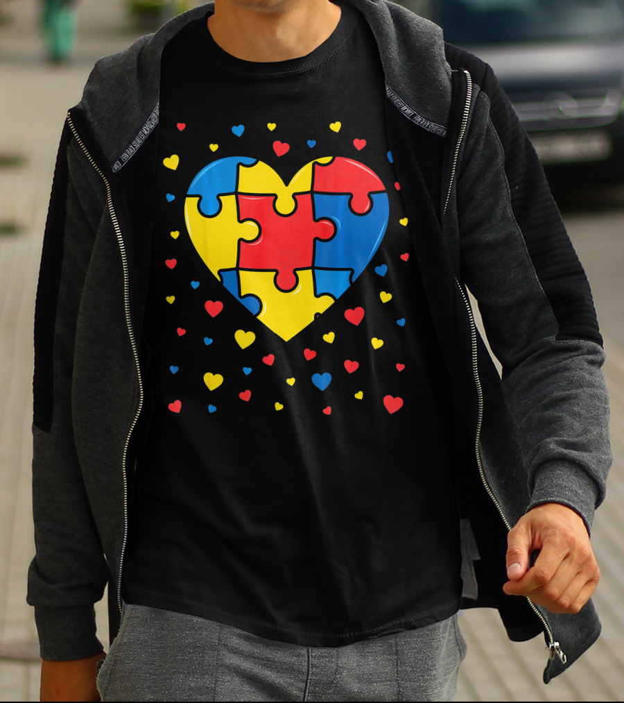 Autism Awareness Heart Puzzle Valentines Day Multicolor Love T-Shirt