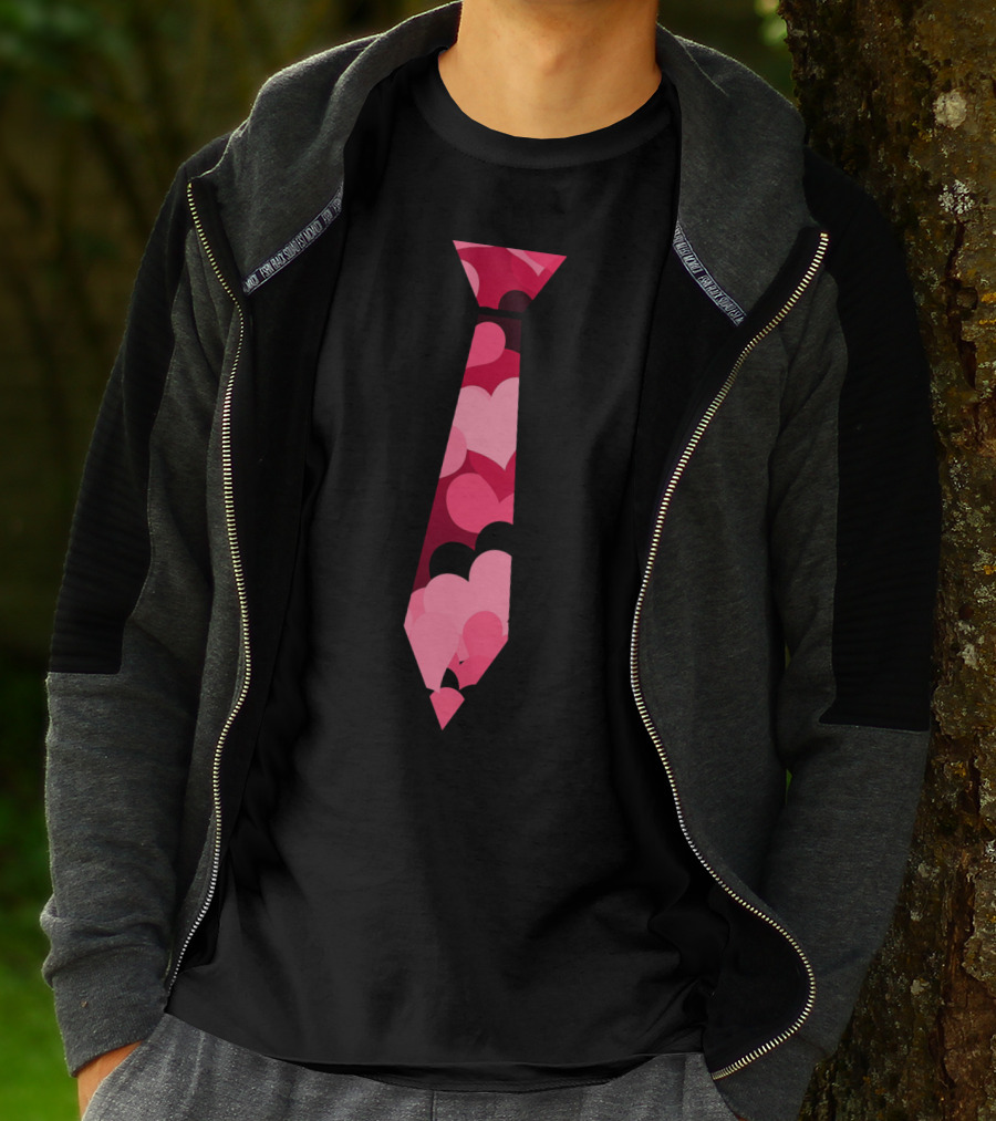 Awesome Red And Pink Heart Patterned Neck Tie T-Shirt