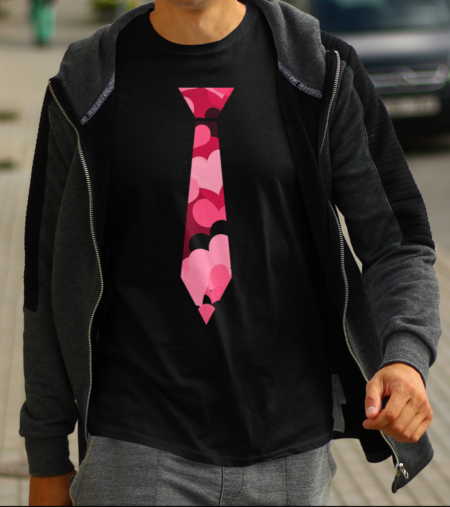 Awesome Red And Pink Heart Patterned Neck Tie T-Shirt