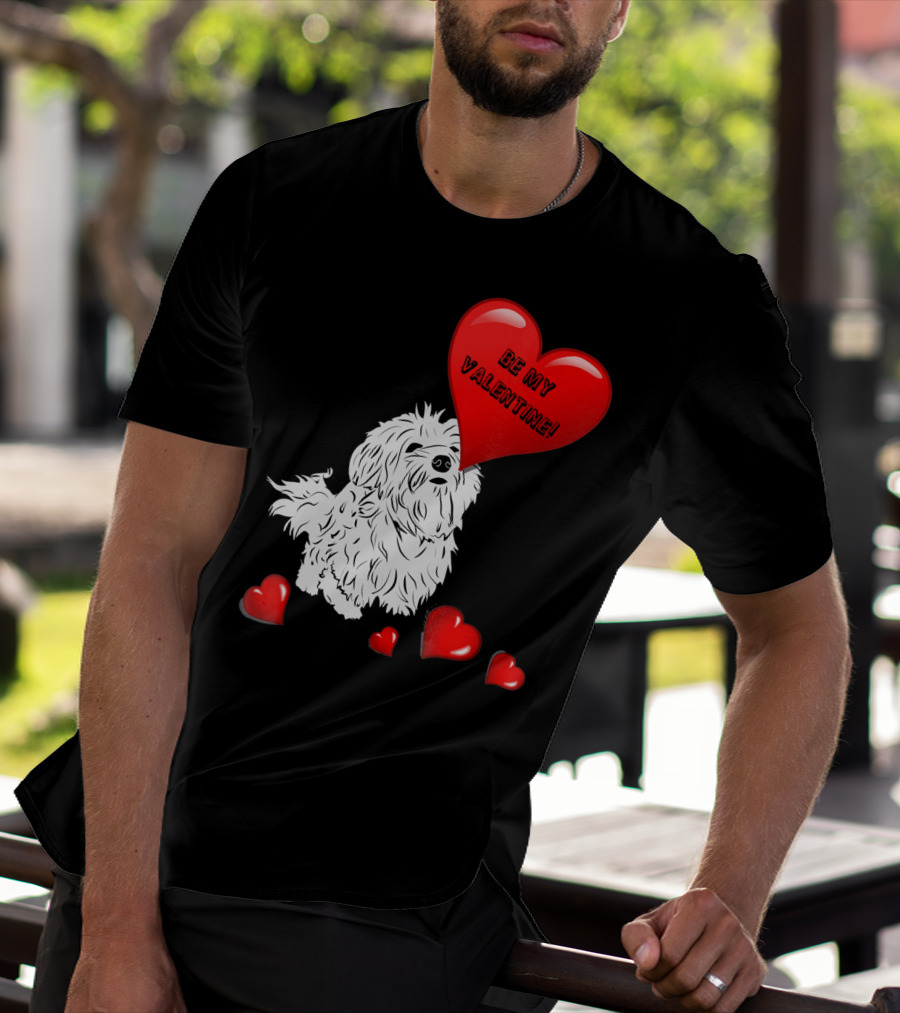 Be My Valentine Maltese Dogs In Love With Red Hearts T-Shirt