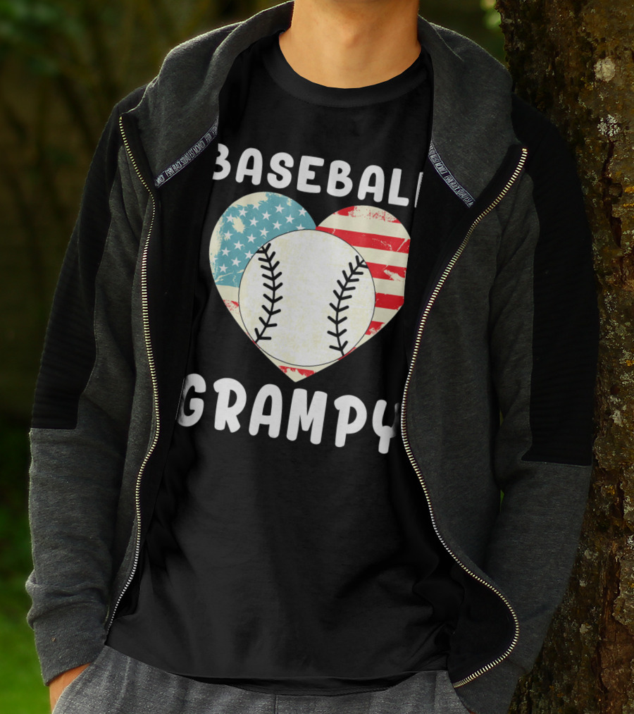 Baseball Grampy Heart With American Flag Love T-Shirt