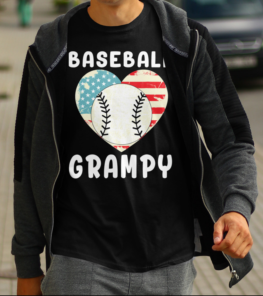Baseball Grampy Heart With American Flag Love T-Shirt