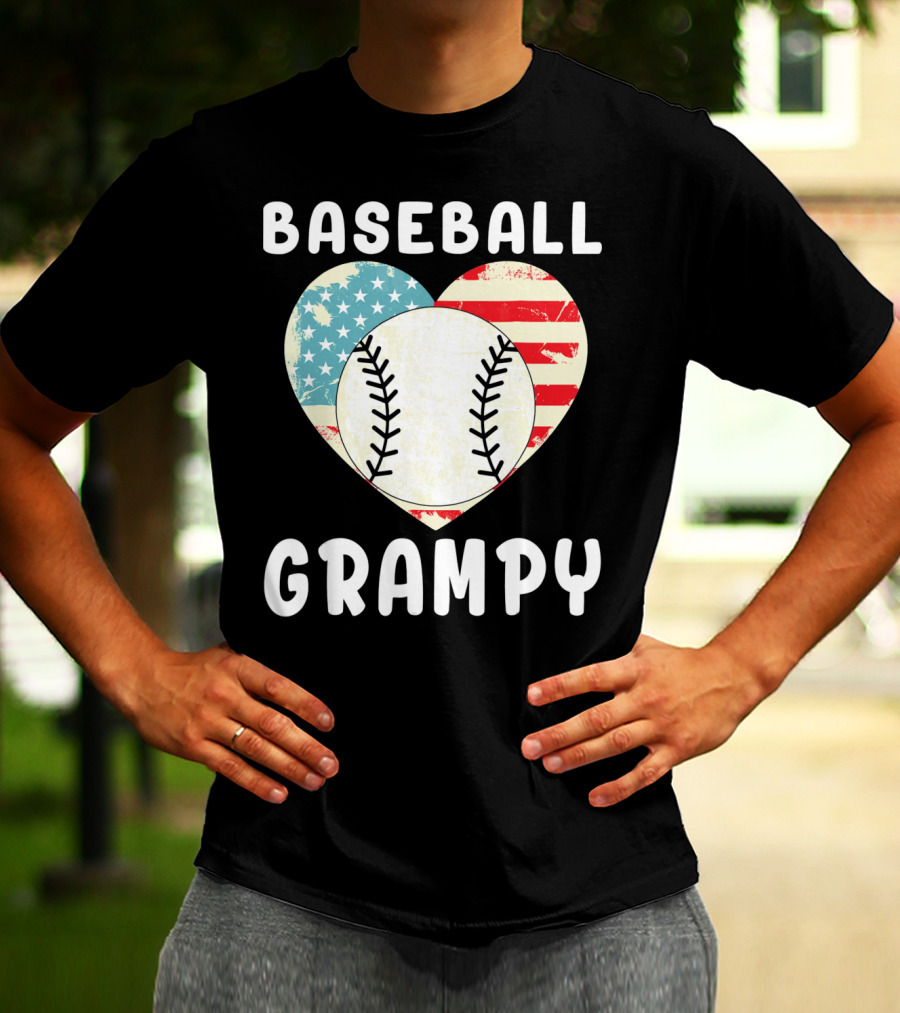 Baseball Grampy Heart With American Flag Love T-Shirt
