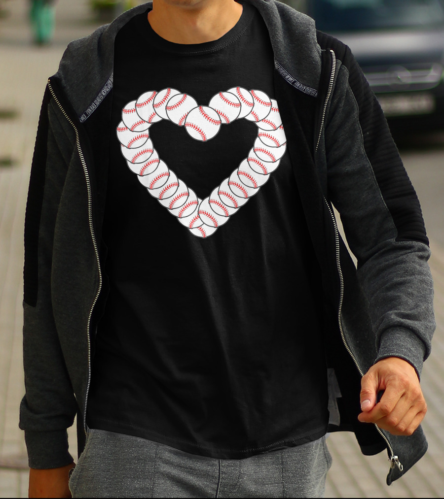 Baseball Heartbeat Valentine Heart With Baseballs T-Shirt