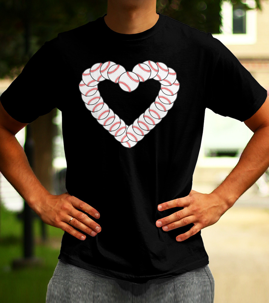 Baseball Heartbeat Valentine Heart With Baseballs T-Shirt