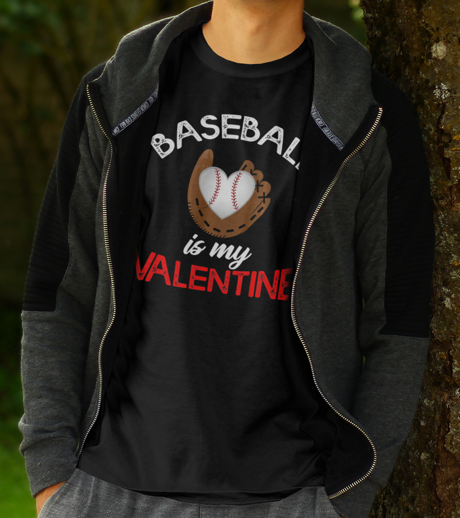 Baseball Is My Valentine Valentin Baseball Mitt Heart T-Shirt