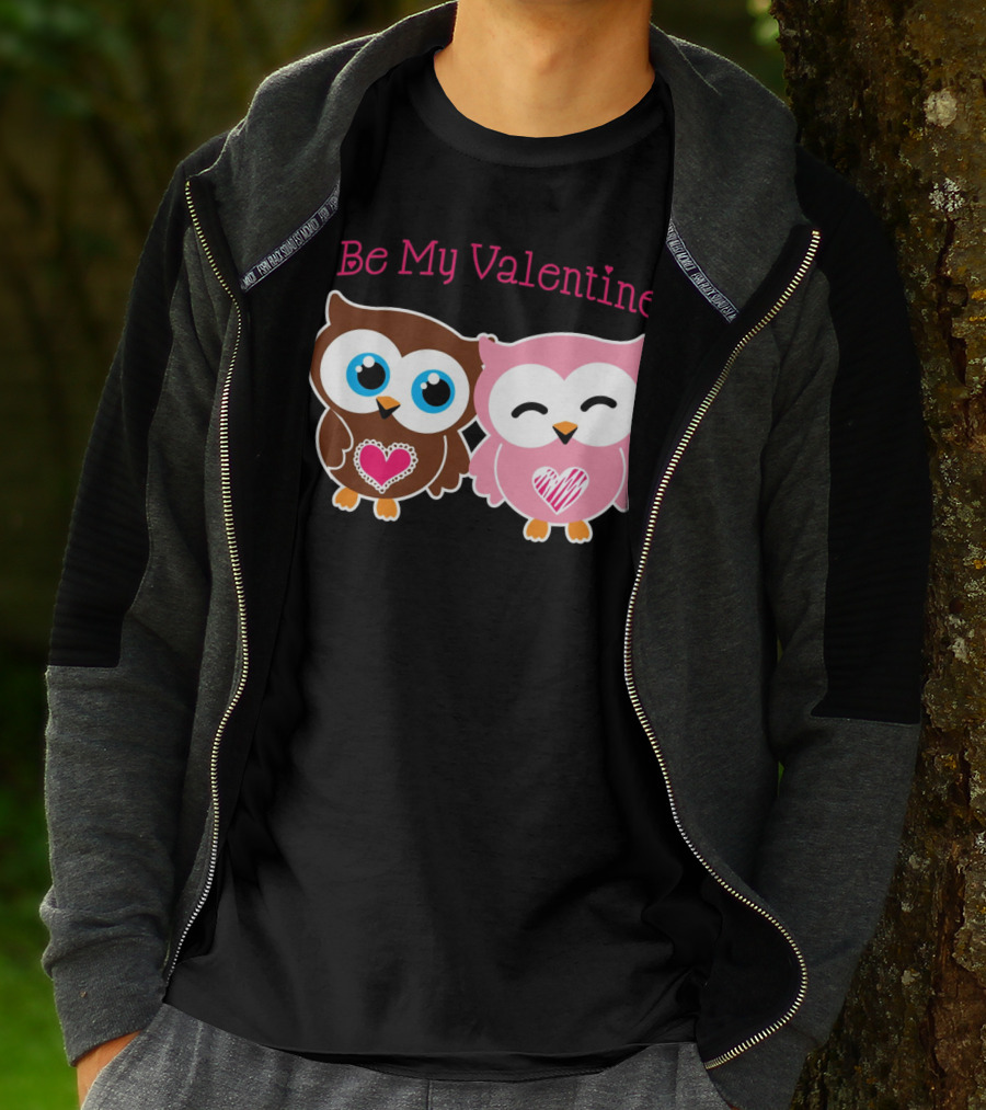 Be My Valentine Cute Valentines Day Heart Owls T-Shirt