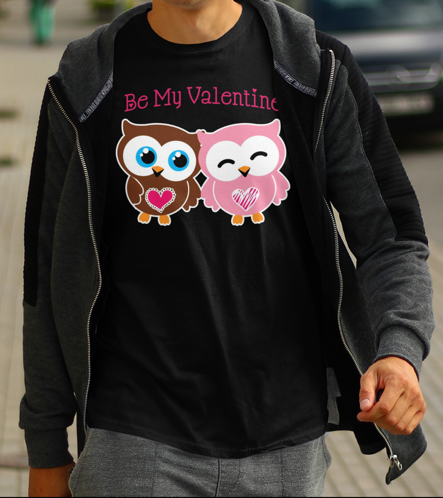 Be My Valentine Cute Valentines Day Heart Owls T-Shirt