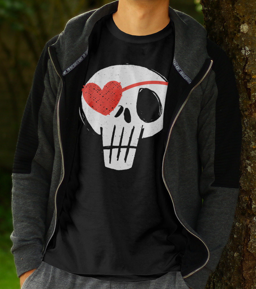 Skull With Heart Eye Patch Valentine's Day Kids T-Shirt