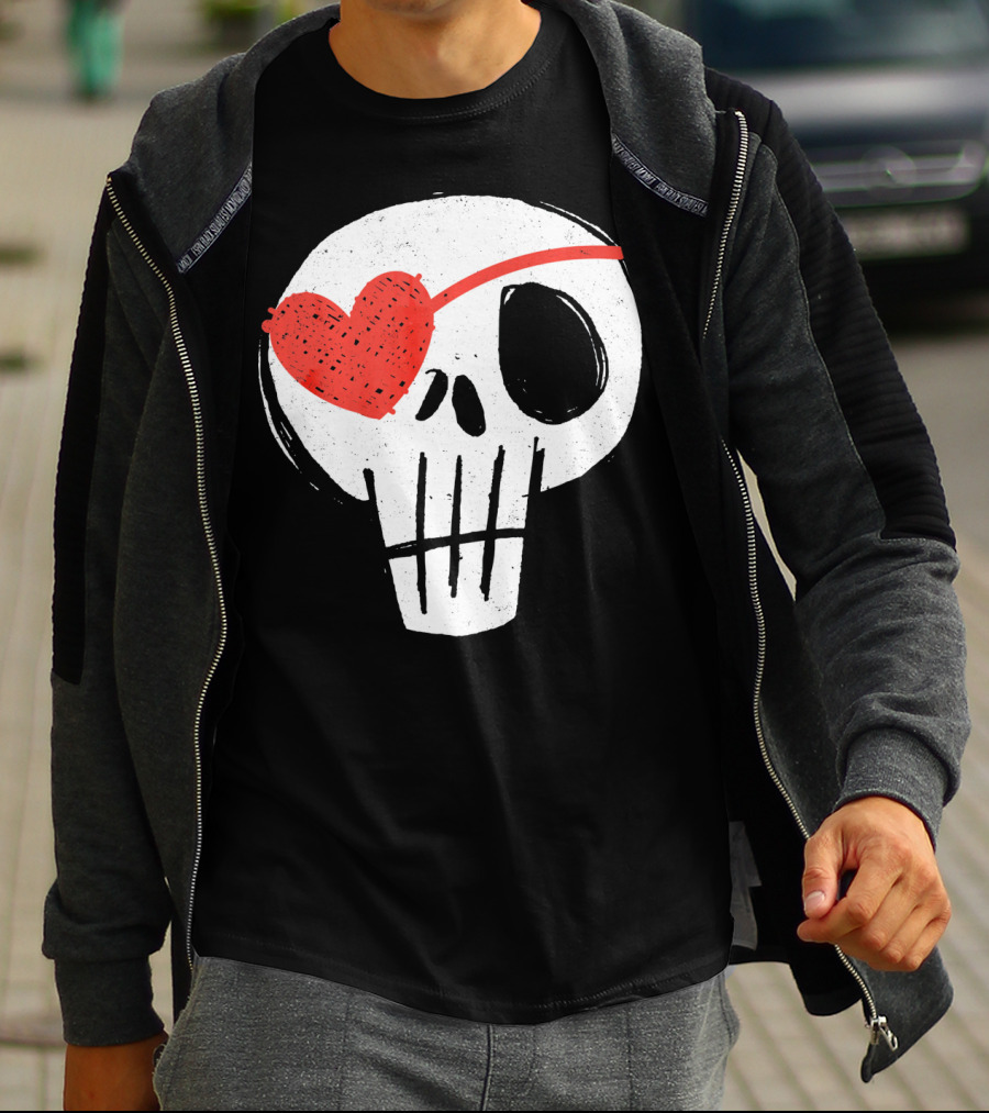 Skull With Heart Eye Patch Valentine's Day Kids T-Shirt