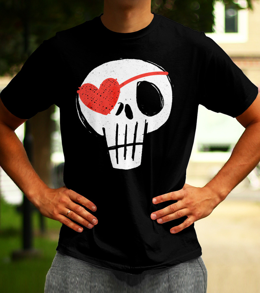 Skull With Heart Eye Patch Valentine's Day Kids T-Shirt