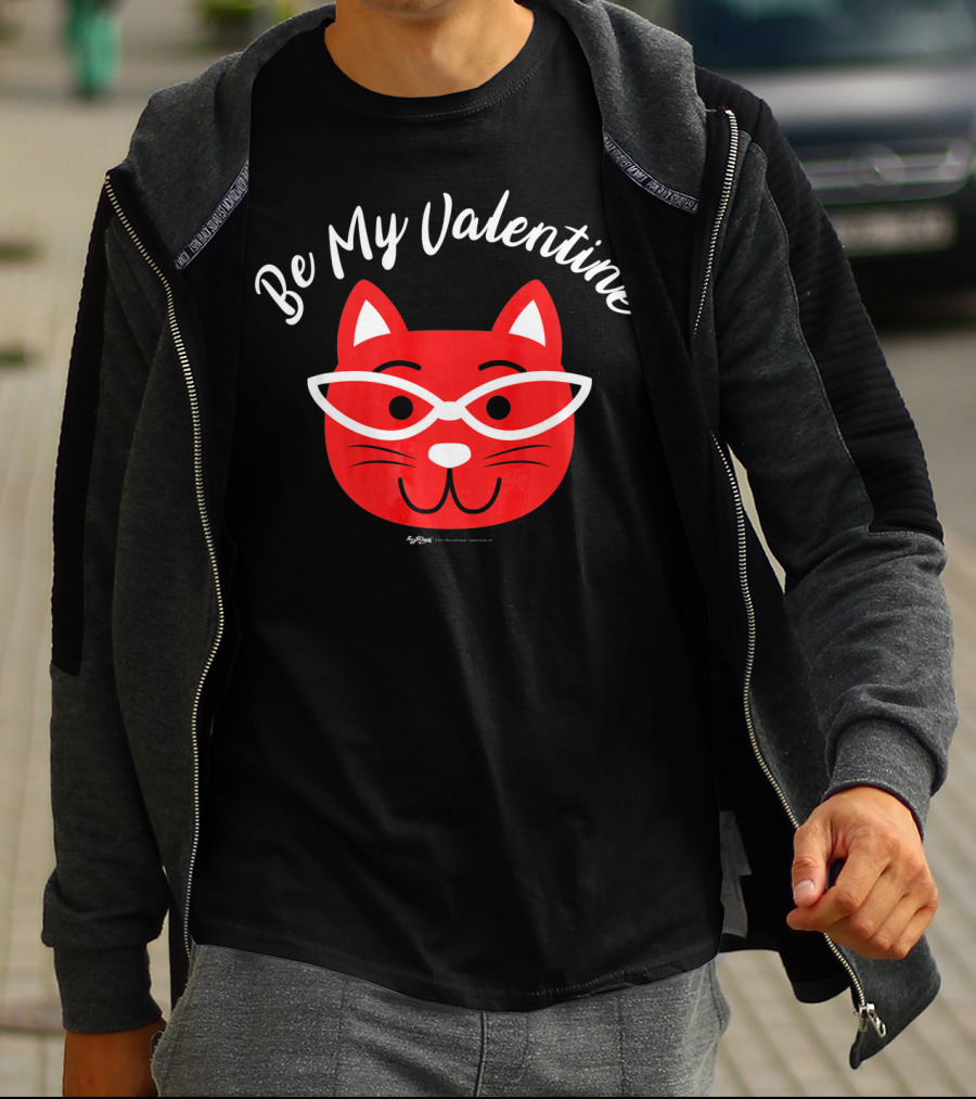 Be My Valentine Valentines Day Cat Drawing With Glasses T-Shirt