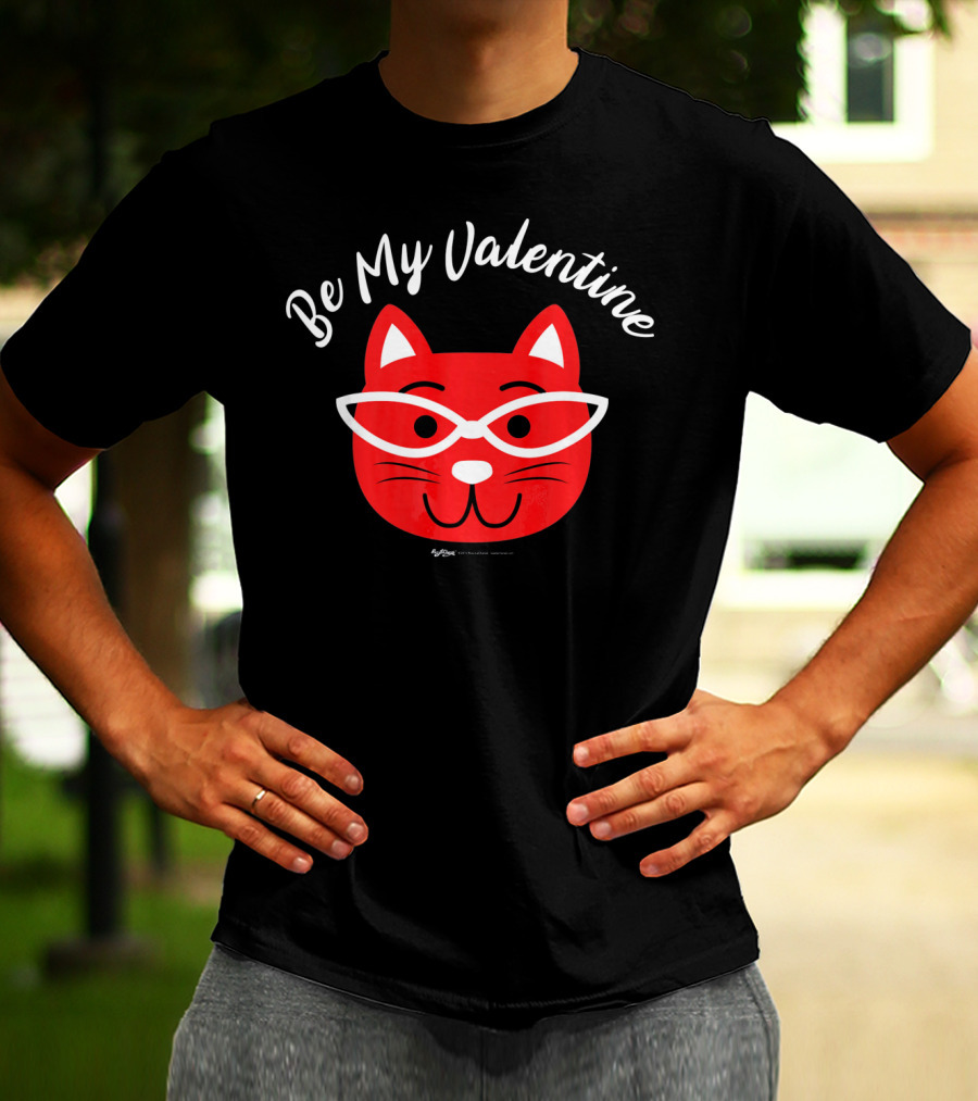 Be My Valentine Valentines Day Cat Drawing With Glasses T-Shirt