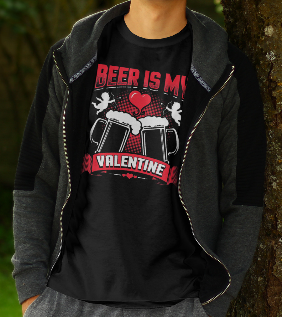 Beer Is My Valentine With Heart And Cupids T-Shirt