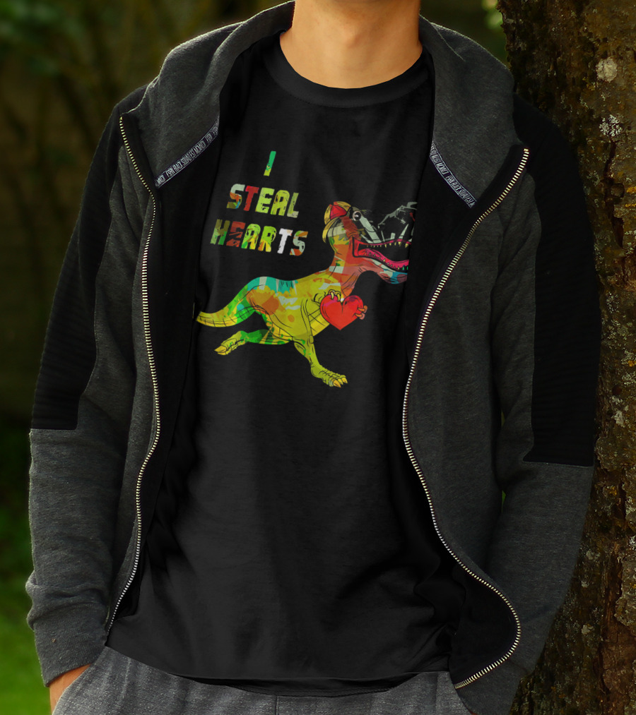 Boys Retro Vintage Dinosaur I Steal Hearts T-Shirt