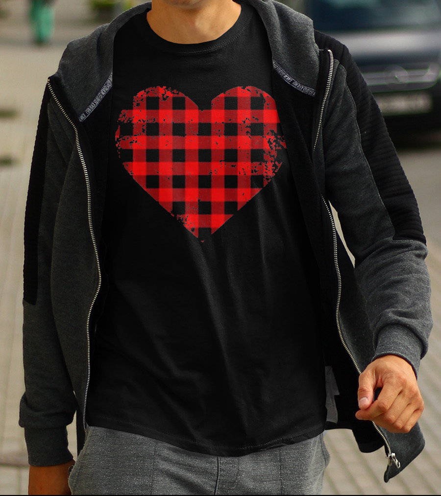 Big Heart Red Plaid Cool Valenti Grunge T-Shirt