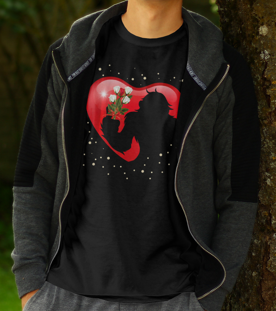 Bigfoot Red Heart White Flower Valentine's Day T-Shirt