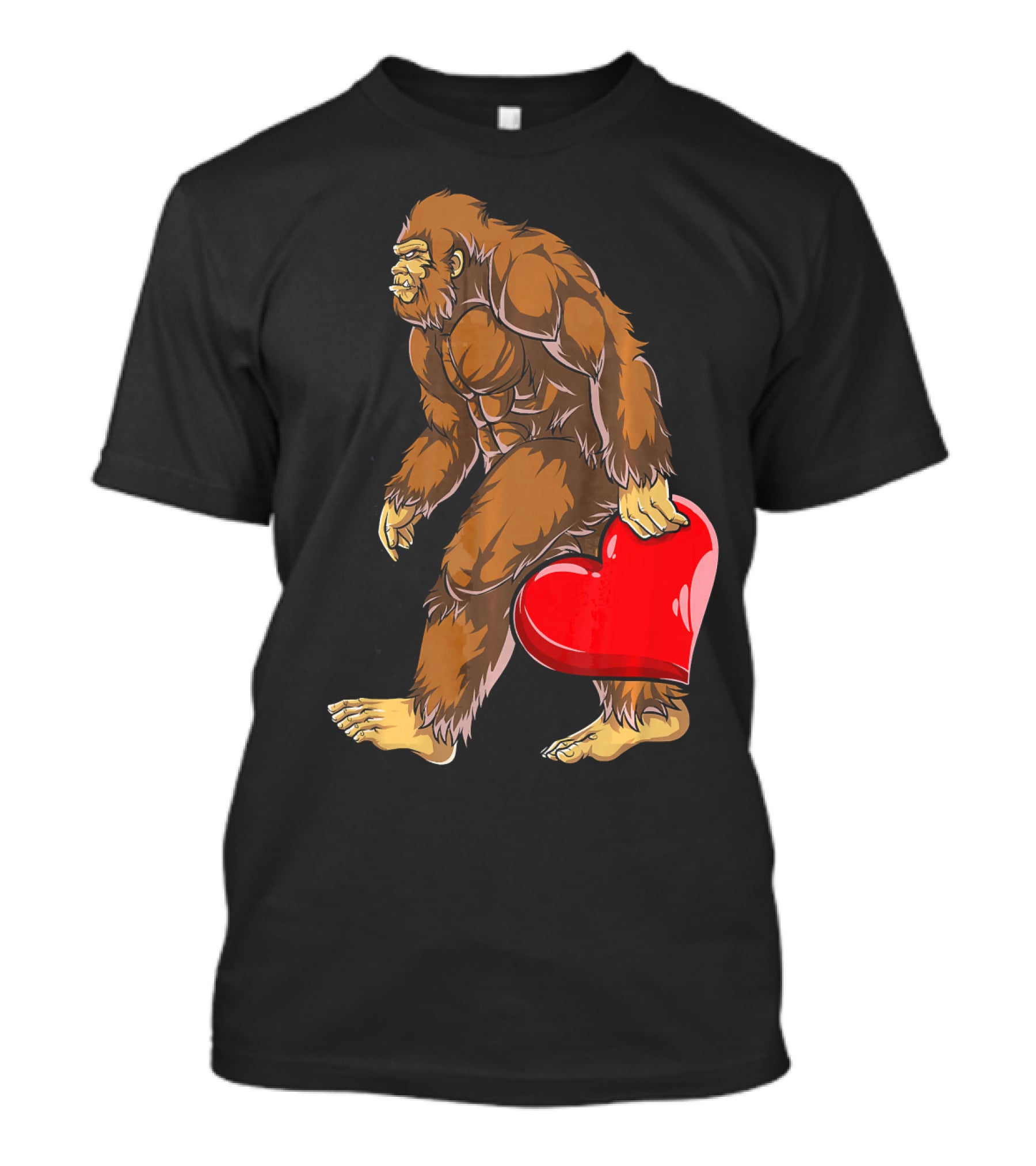 Bigfoot Carrying Heart Funny Valentine's Day T-Shirt