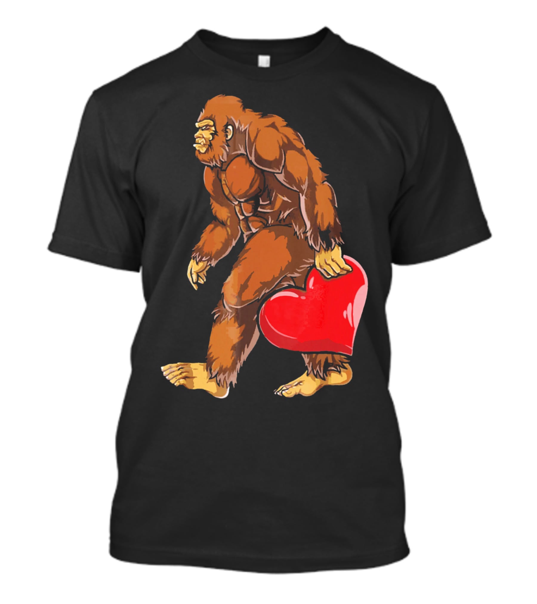 Bigfoot Holding A Red Heart For Funny Valentine's Day T-Shirt