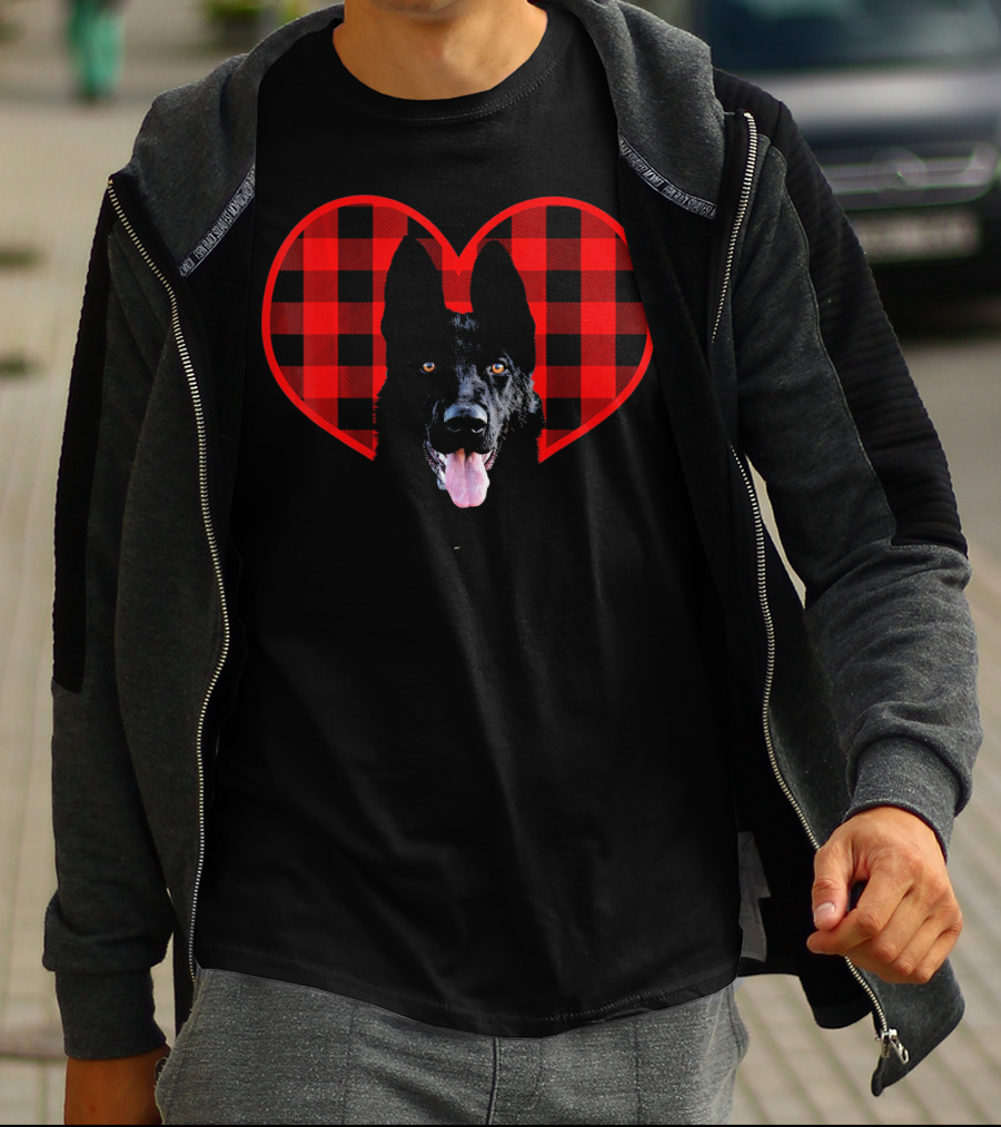 Black German Shepherd Plaid Heart Valentine T-Shirt