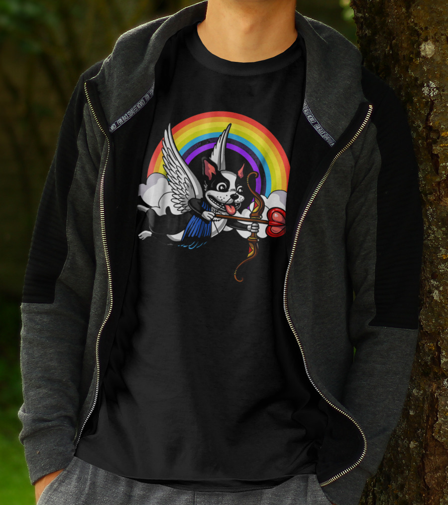 Boston Terrier Cupid Rainbow Valentine's Day T-Shirt