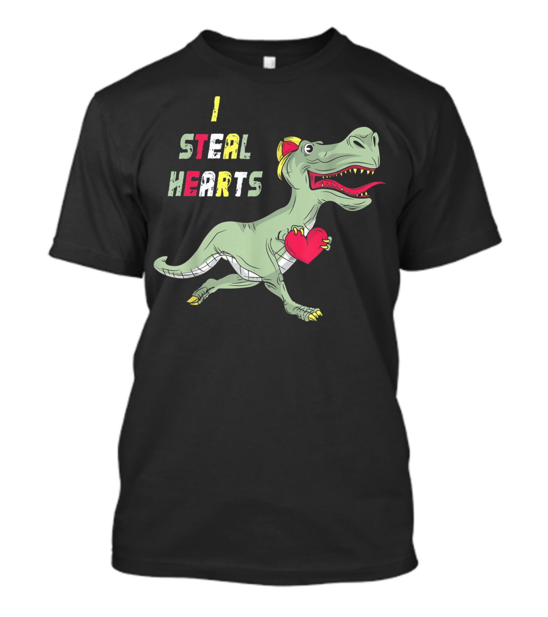 I Steal Hearts Dinosaur Holding Red Heart T-Shirt