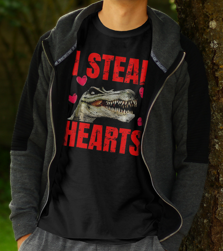 I Steal Hearts Dinosaur Valentines Boys T-Shirt