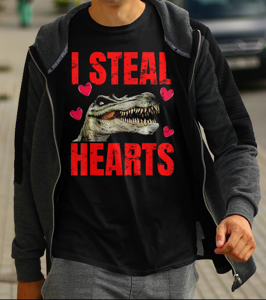 I Steal Hearts Dinosaur Valentines Boys T-Shirt