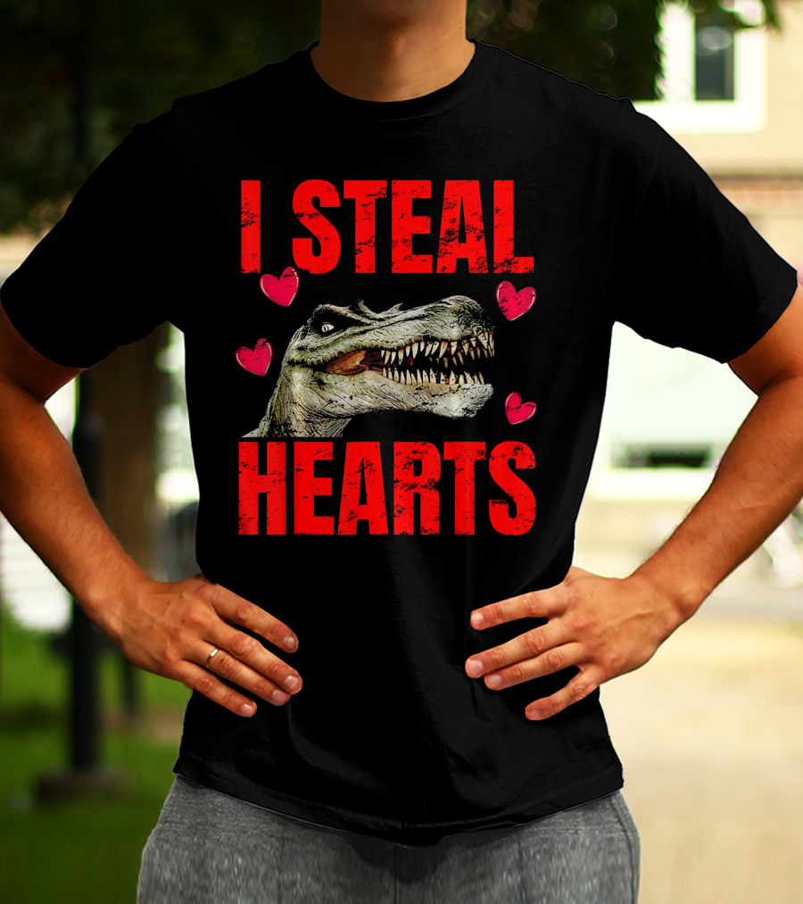 I Steal Hearts Dinosaur Valentines Boys T-Shirt
