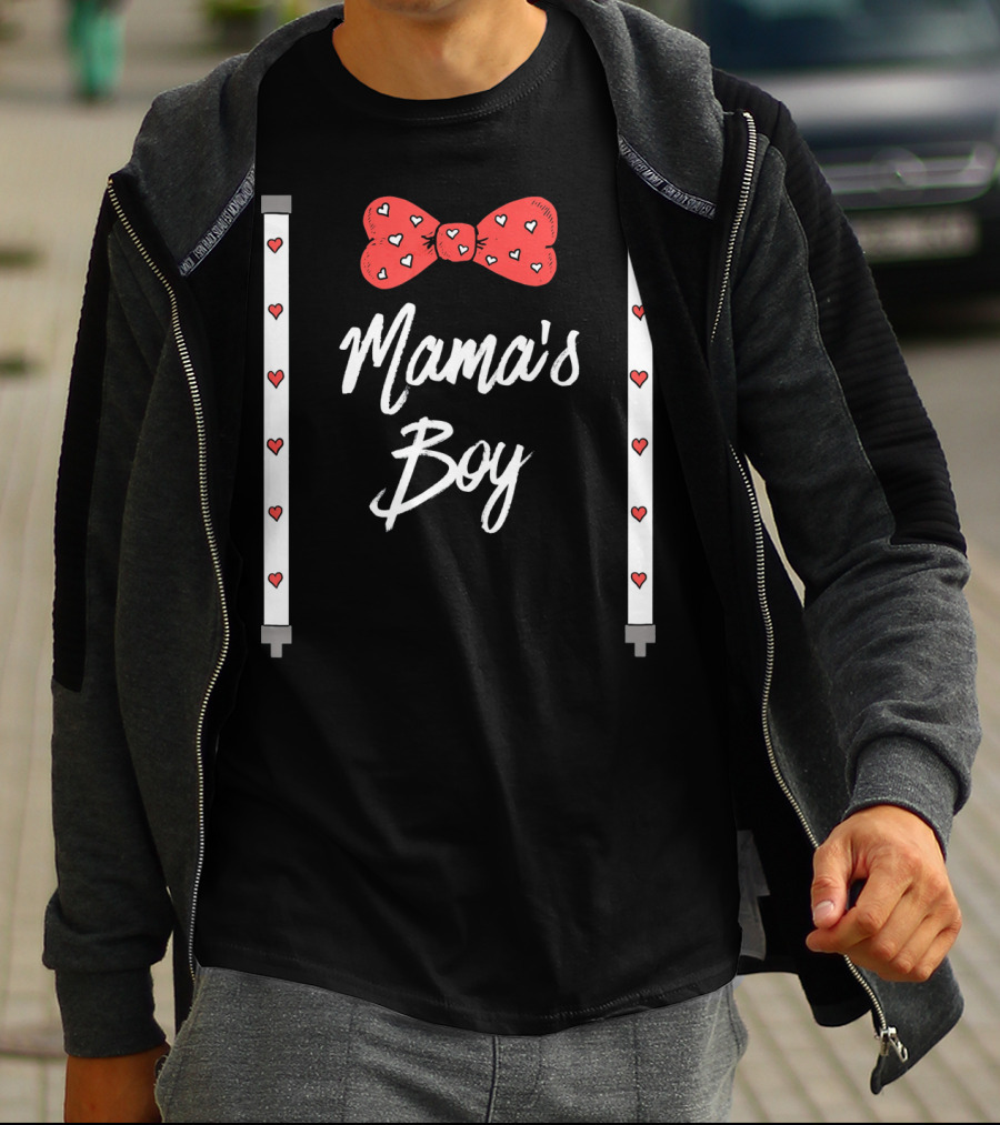 Mama's Boy Valentine's Day Red Heart Bowtie T-Shirt