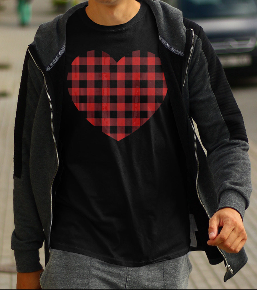 Buffalo Plaid Heart Checkered Pattern T-Shirt