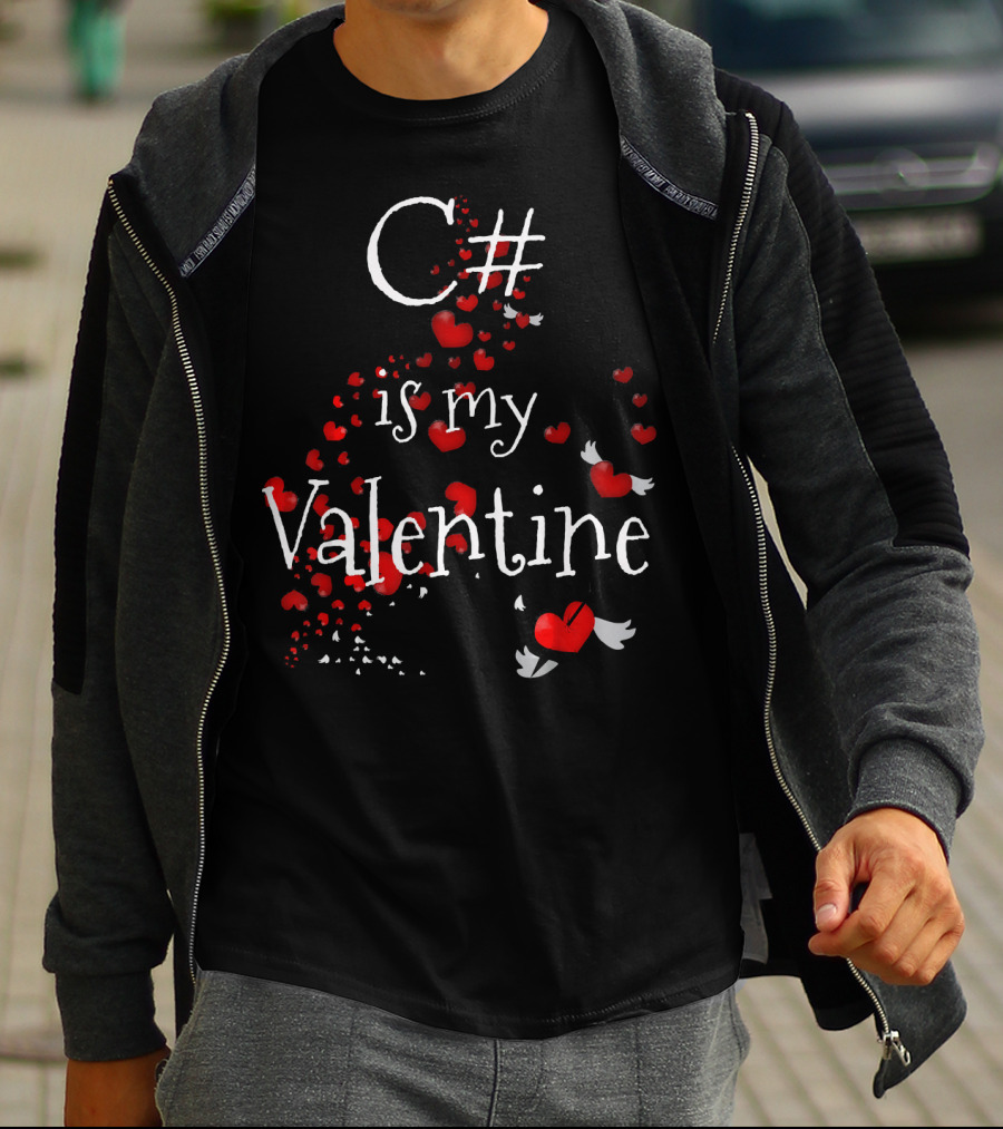 C# Is My Valentine Funny Anti Valent Hearts With Wings T-Shirt