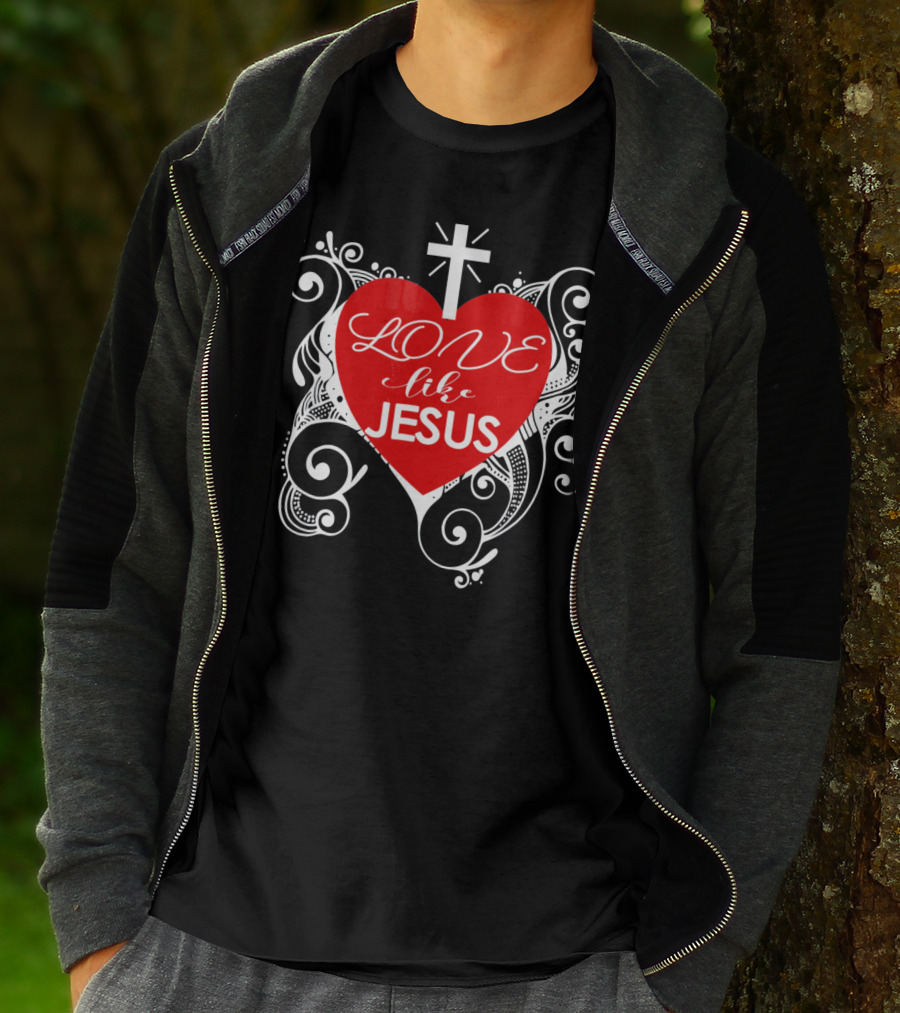 LOVE Like Jesus Christian Valentine Heart Cross Swirls T-Shirt