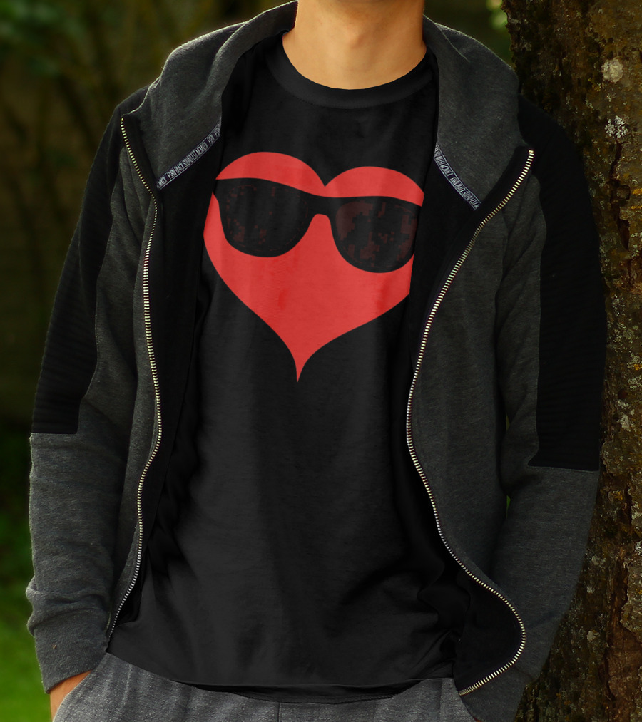 Cool Heart Valentine's Day Sunglasses Red Heart T-Shirt