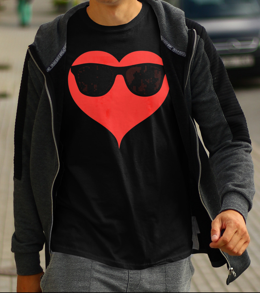 Cool Heart Valentine's Day Sunglasses Red Heart T-Shirt