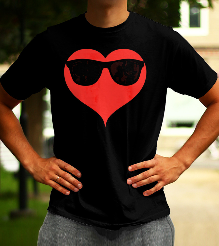 Cool Heart Valentine's Day Sunglasses Red Heart T-Shirt