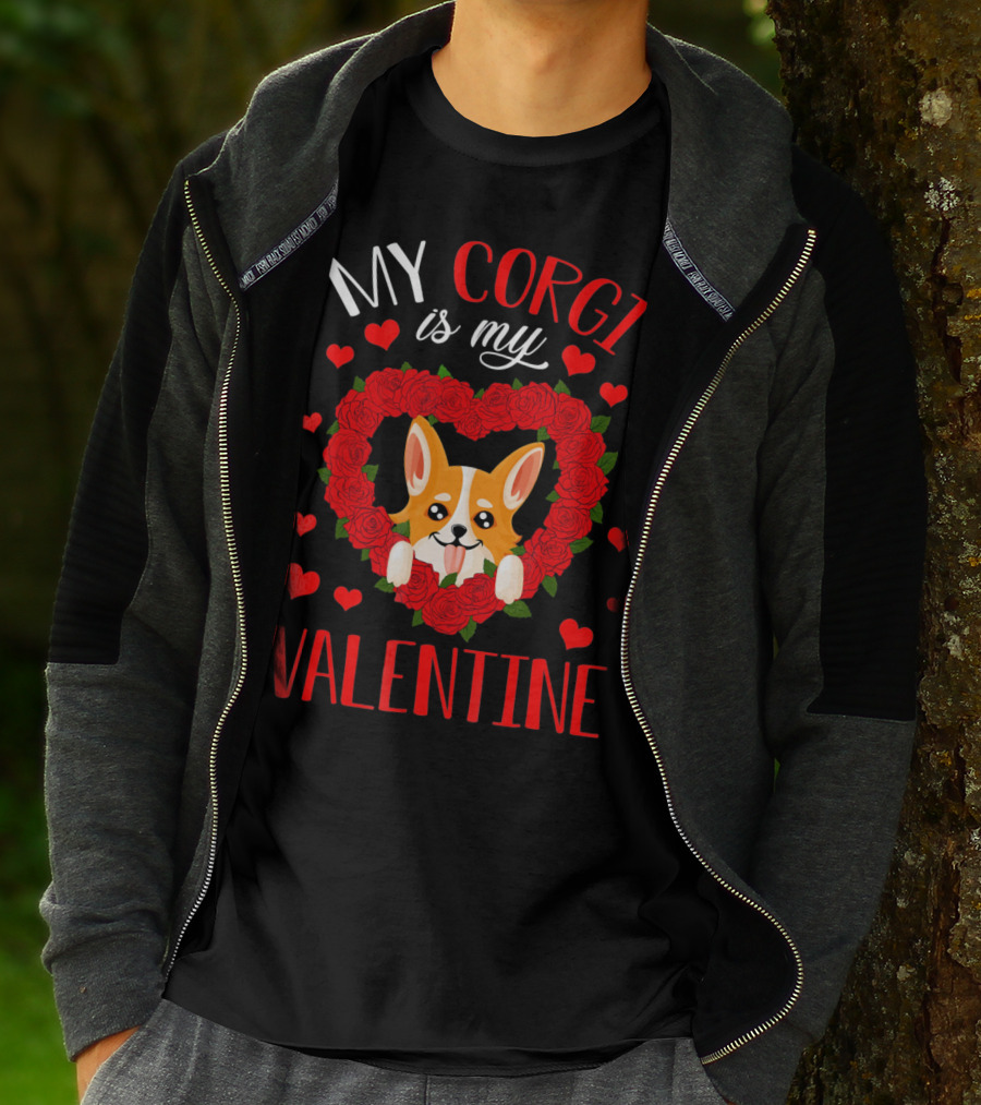 My Corgi Is My Valentine Heart Roses T-Shirt