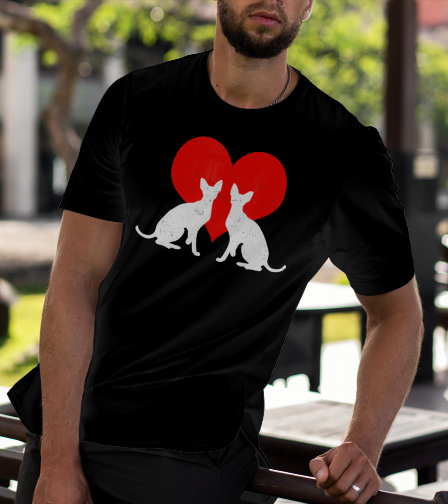 Cornish Rex Cats With Red Heart Valentines Day T-Shirt