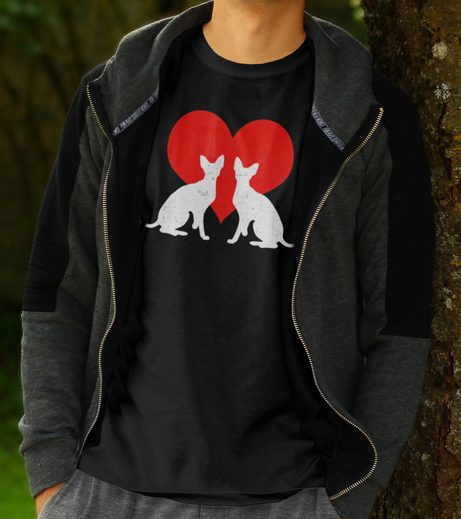 Cornish Rex Cats With Red Heart Valentines Day T-Shirt