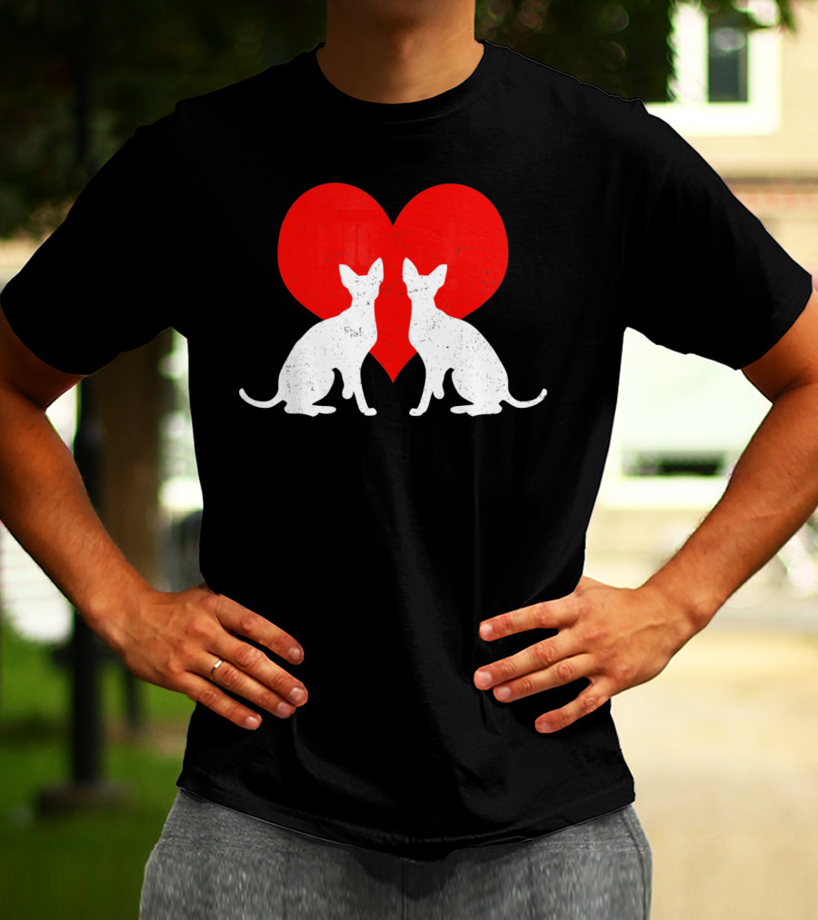 Cornish Rex Cats With Red Heart Valentines Day T-Shirt