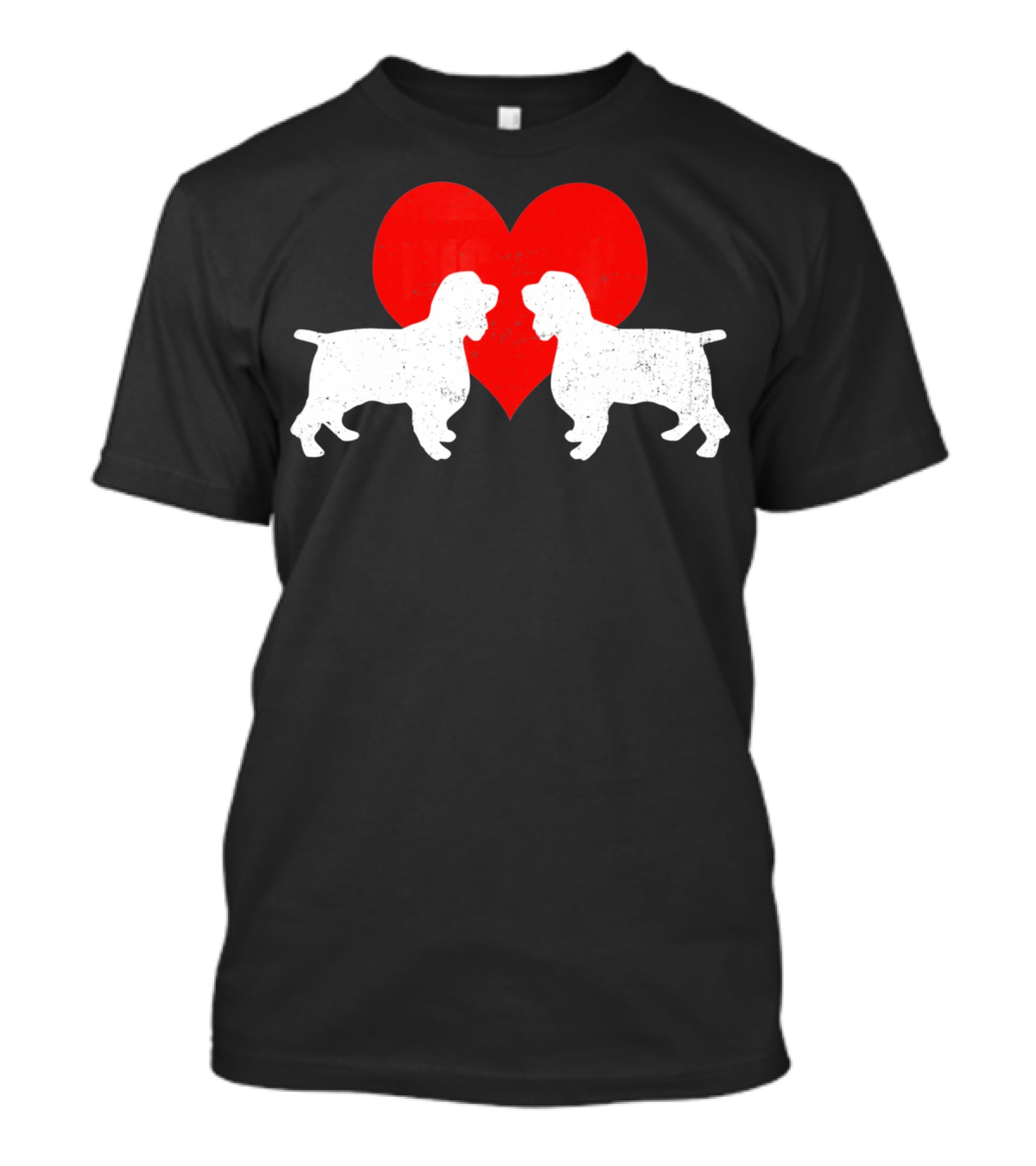 Couple English Springer Spaniel Dogs With Red Heart T-Shirt