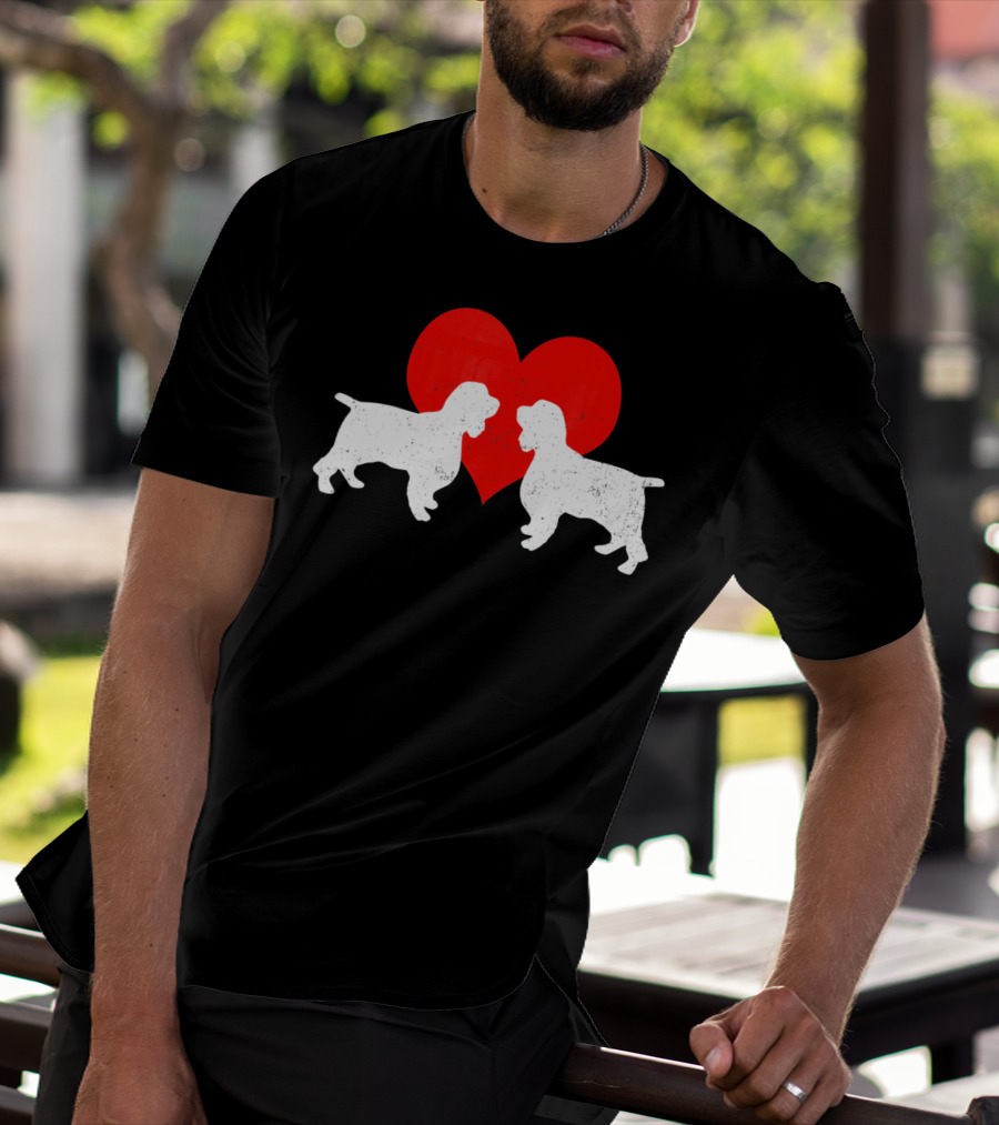 Couple English Springer Spaniel Dogs With Red Heart T-Shirt