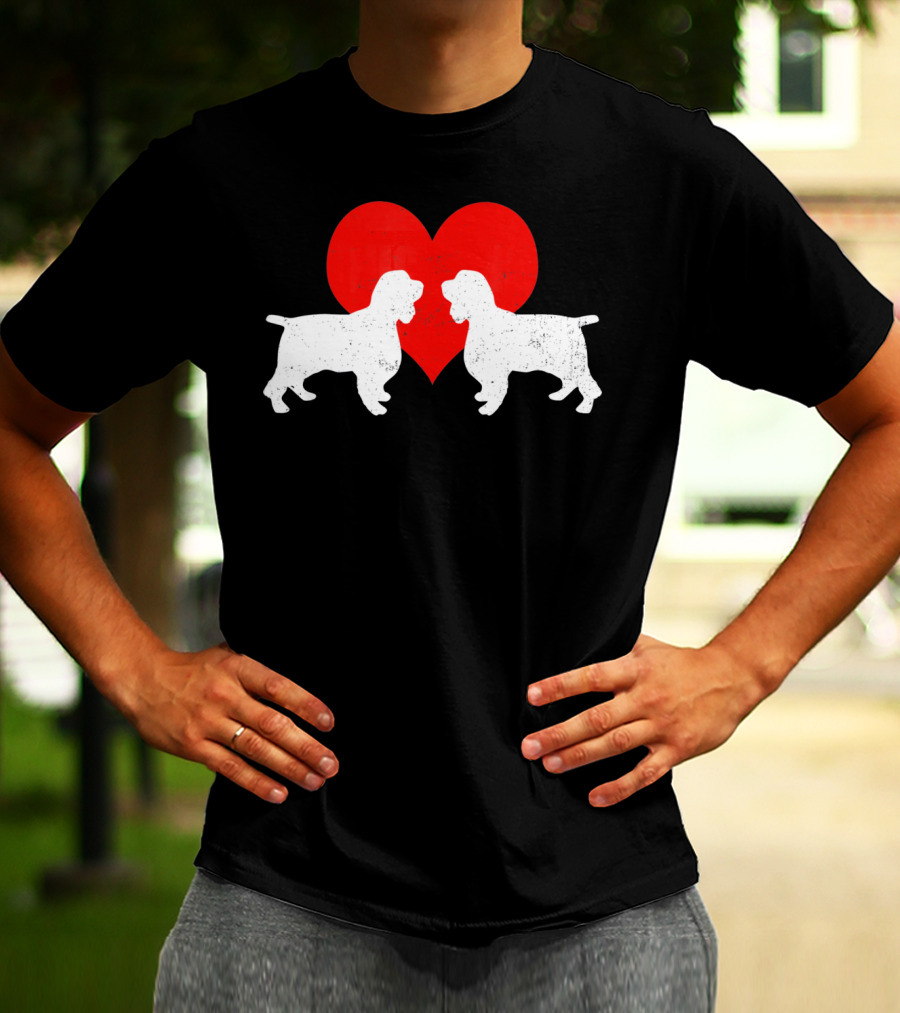 Couple English Springer Spaniel Dogs With Red Heart T-Shirt