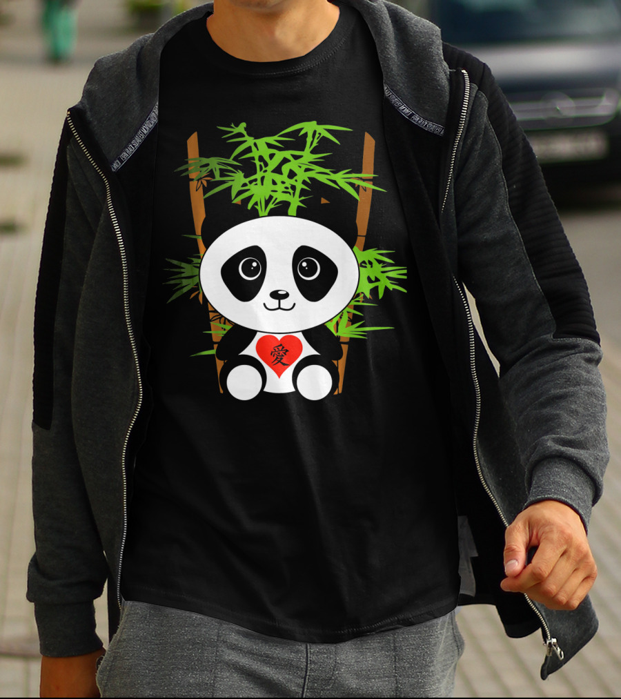 Cute Baby Panda Love Bamboo Heart T-Shirt