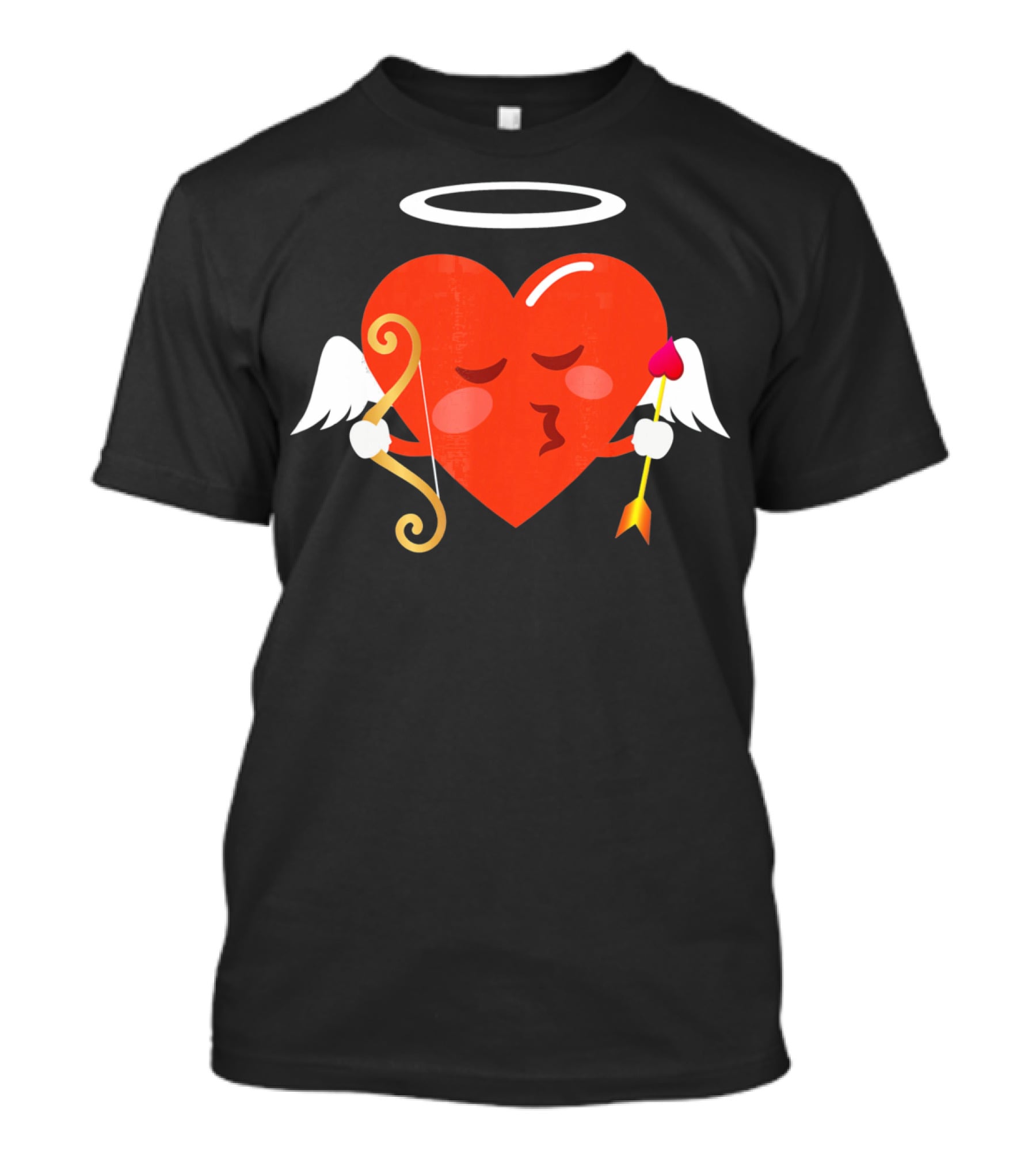 Cupid Heart Emoji Kiss Mwah Valent Winged Bow Arrow Halo T-Shirt