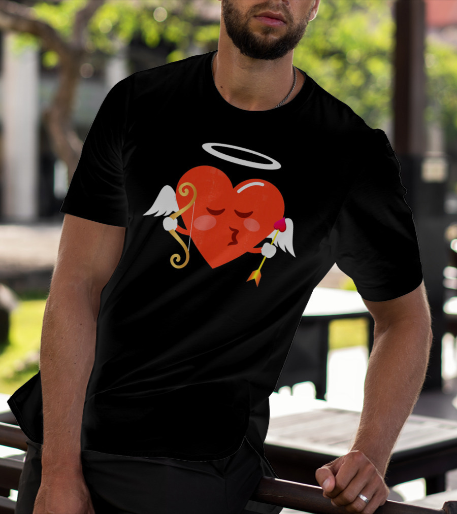 Cupid Heart Emoji Kiss Mwah Valent Winged Bow Arrow Halo T-Shirt