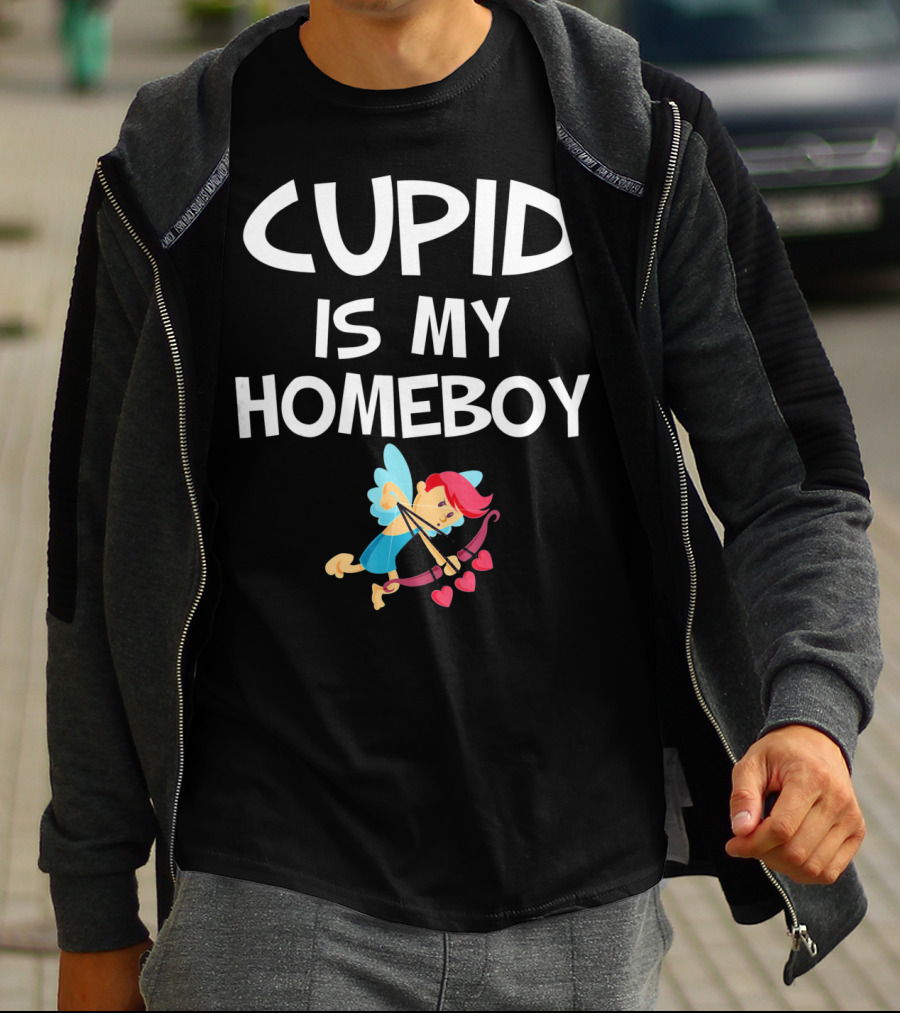 CUPID IS MY HOMEBOY Valentine's Winged Heart Arrow T-Shirt